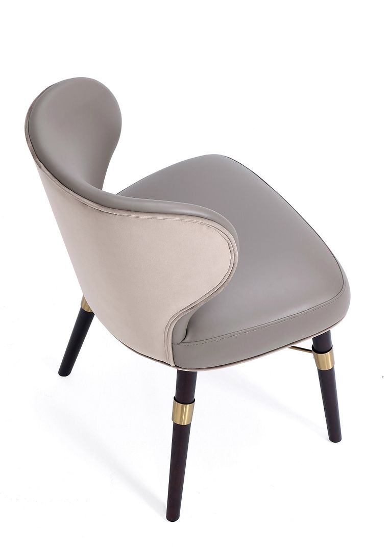 Manhattan Comfort Modern Strine Dining Chair Upholstered in Velvet and Leatherette with Solid Wood Legs in Dark Taupe