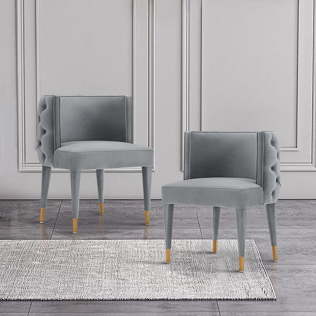 Manhattan Comfort Modern Maya Tufted Velvet Dining Chair in Grey