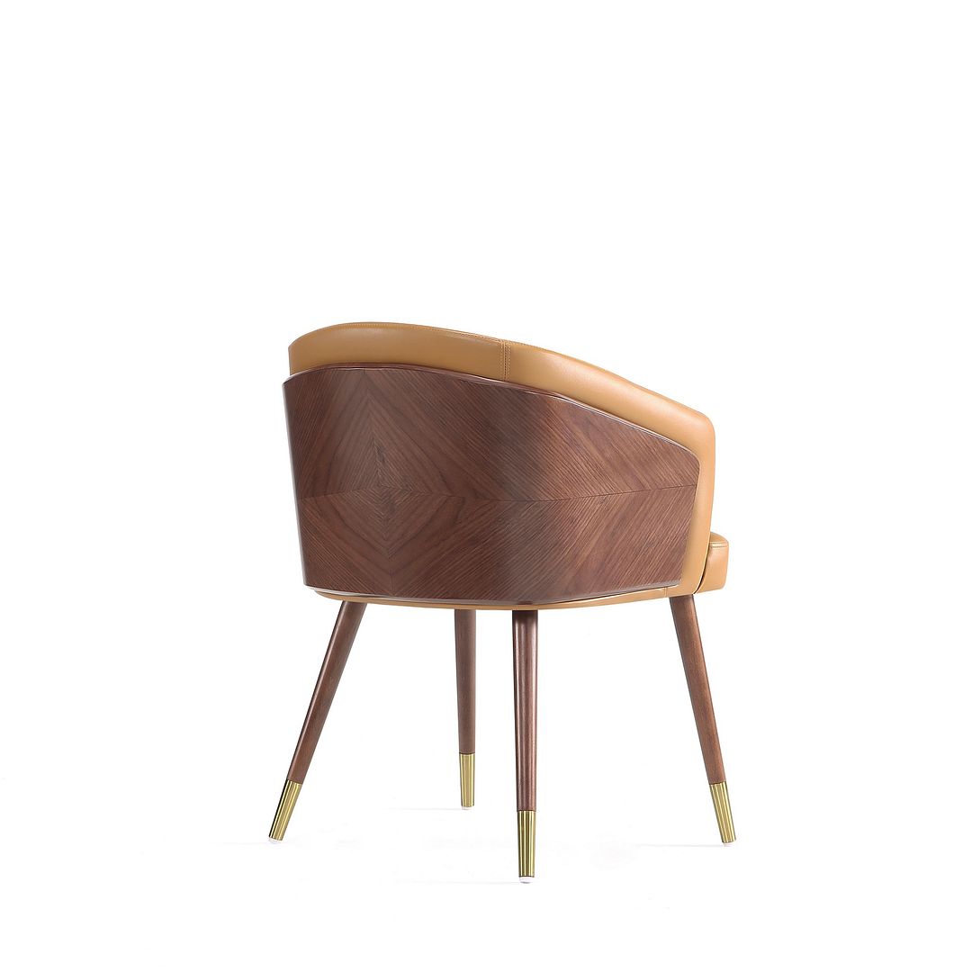 Manhattan Comfort Modern Reeva Dining Chair Upholstered in Leatherette with Beech Wood Back and Solid Wood Legs in Walnut and Camal