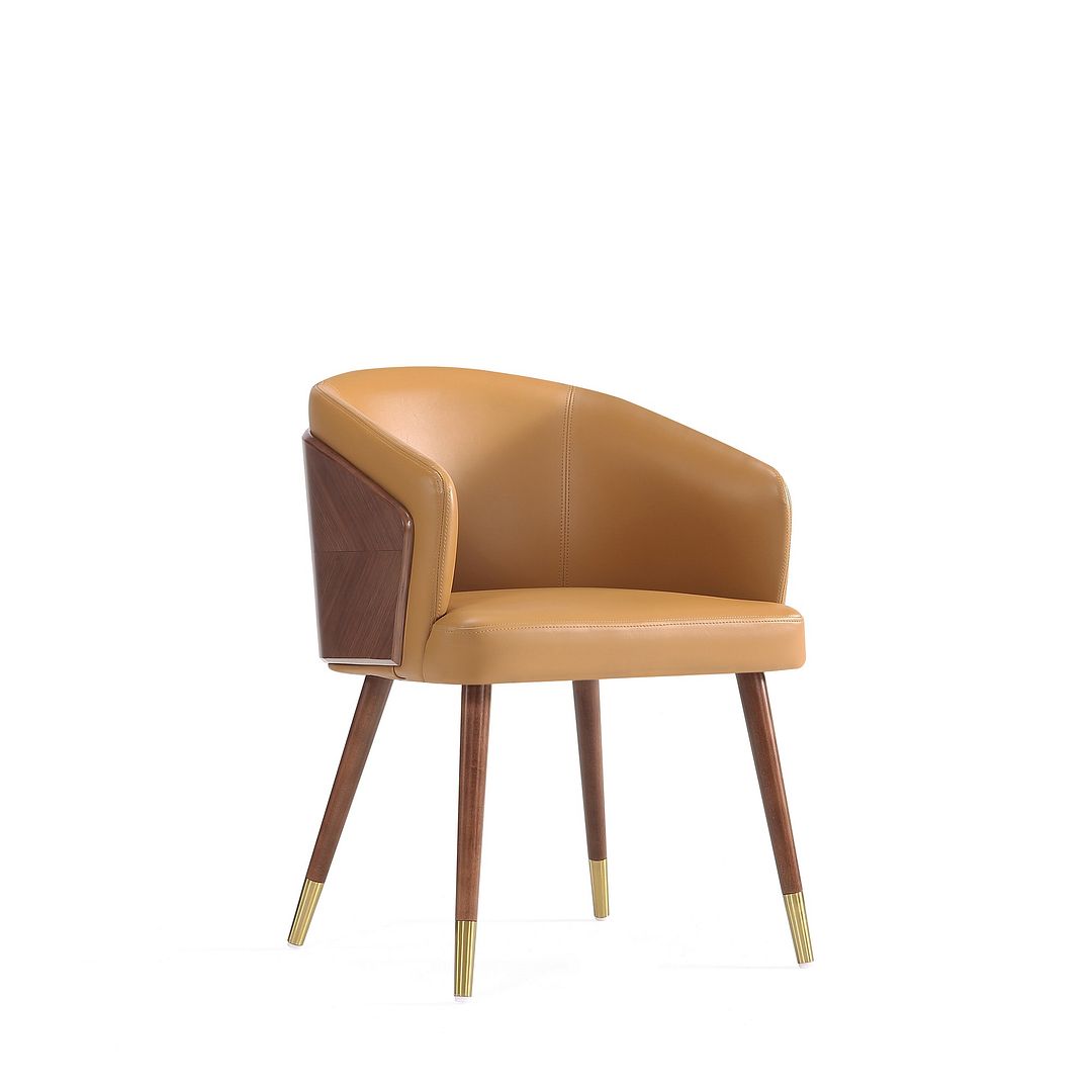 Manhattan Comfort Modern Reeva Dining Chair Upholstered in Leatherette with Beech Wood Back and Solid Wood Legs in Walnut and Camal