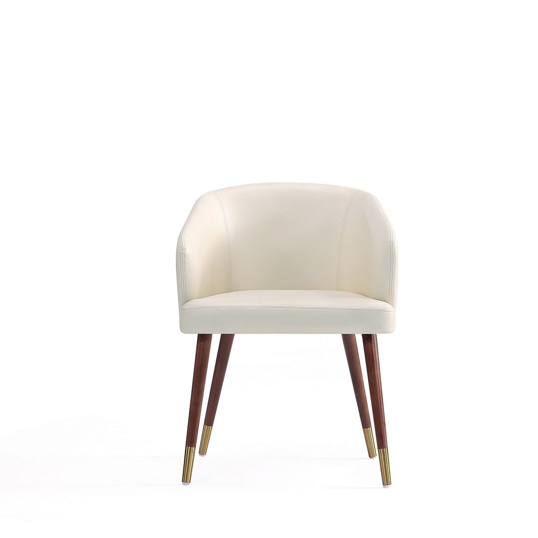 Manhattan Comfort Modern Reeva Dining Chair Upholstered in Leatherette with Beech Wood Back and Solid Wood Legs in Walnut and Cream