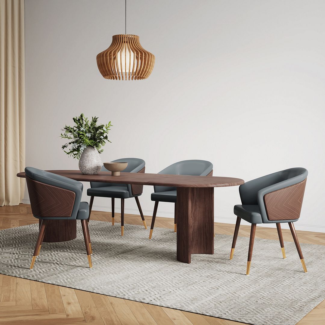 Manhattan Comfort Modern Reeva Dining Chair Upholstered in Leatherette with Beech Wood Back and Solid Wood Legs in Walnut and Graphite Grey