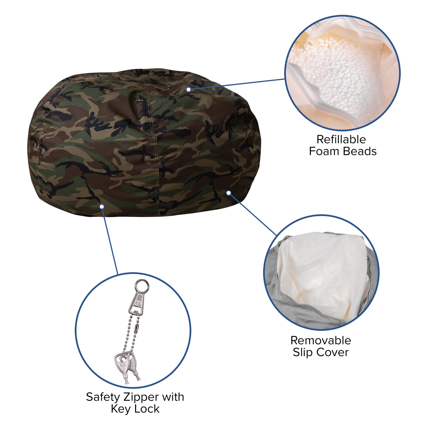 Camouflage Bean Bag Chair DG-BEAN-LARGE-CAMO-GG