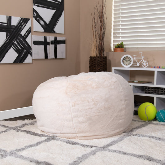 White Furry Bean Bag Chair DG-BEAN-LARGE-FUR-WH-GG