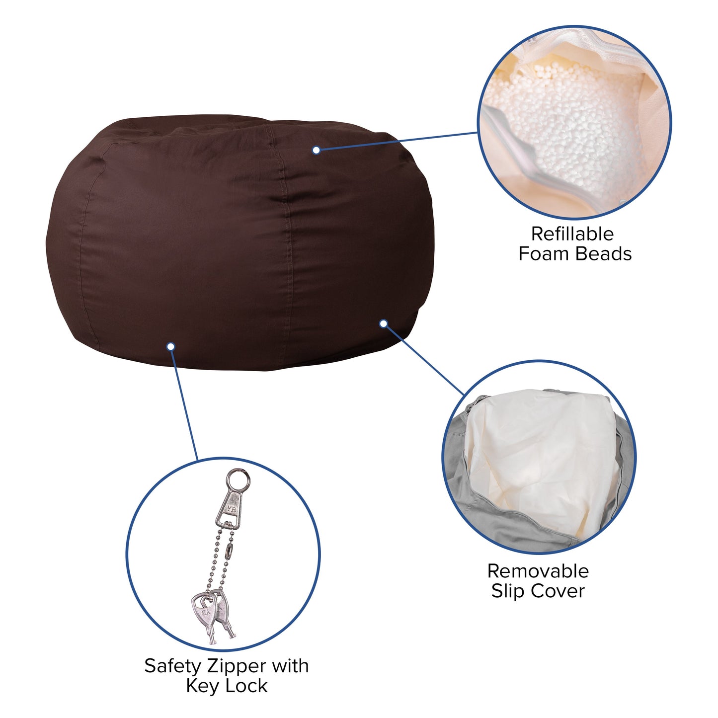 Brown Bean Bag Chair DG-BEAN-LARGE-SOLID-BRN-GG