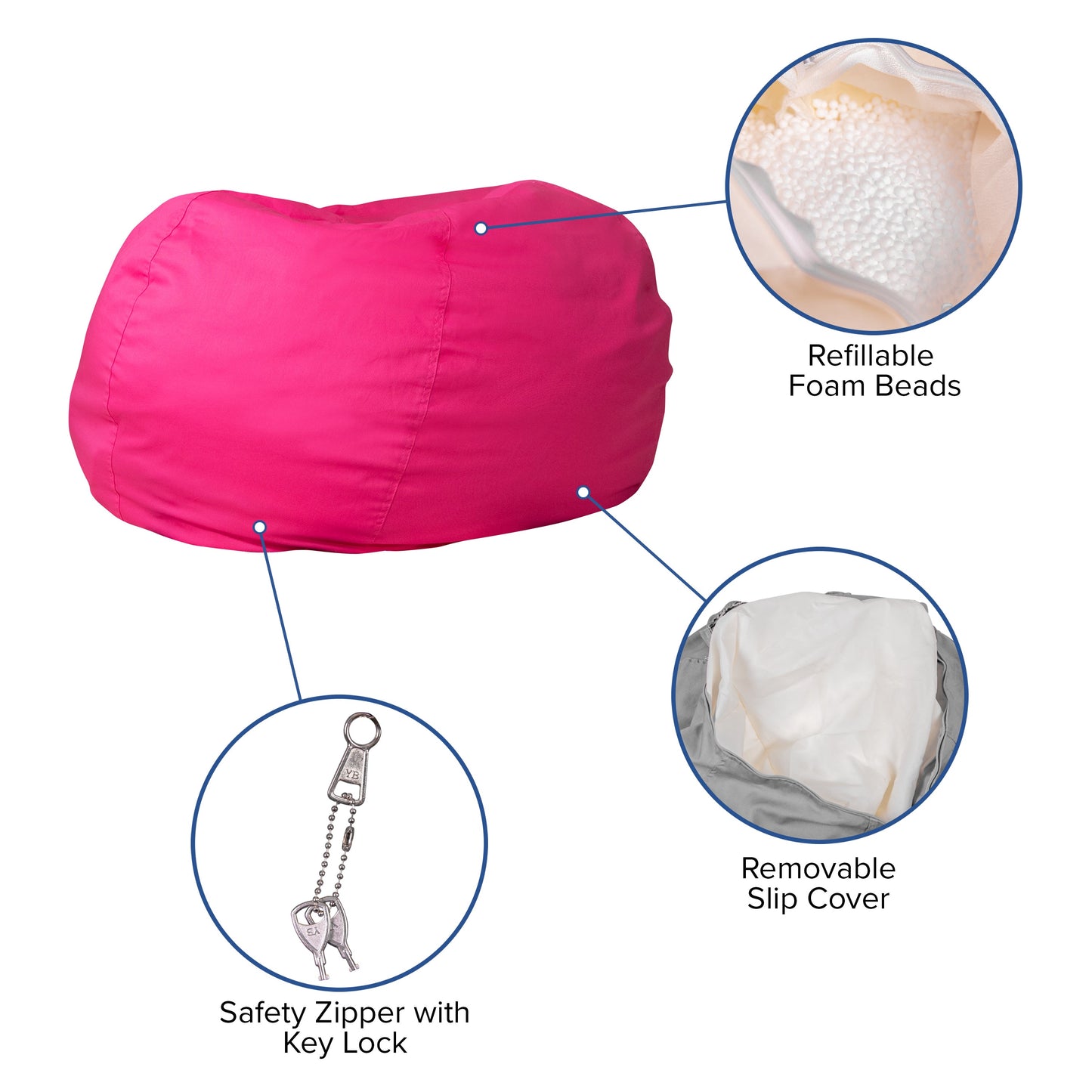 Hot Pink Bean Bag Chair DG-BEAN-LARGE-SOLID-HTPK-GG