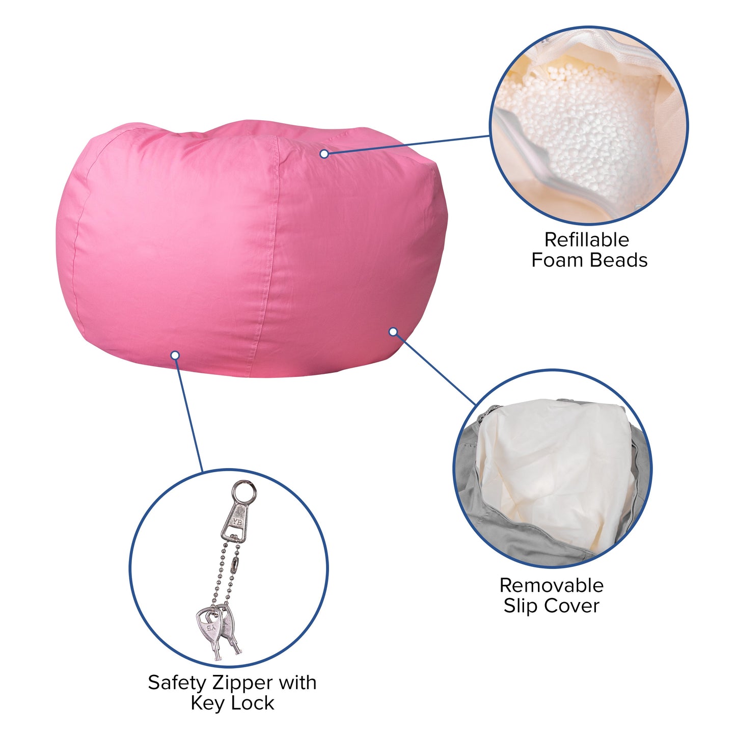 Pink Bean Bag Chair DG-BEAN-LARGE-SOLID-PK-GG