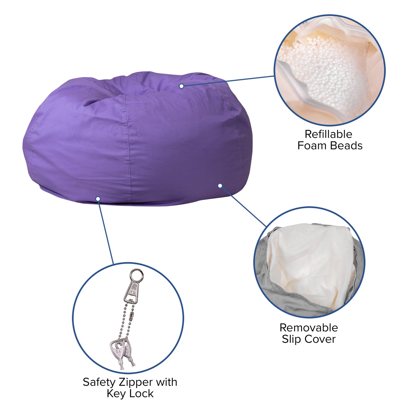 Purple Bean Bag Chair DG-BEAN-LARGE-SOLID-PUR-GG