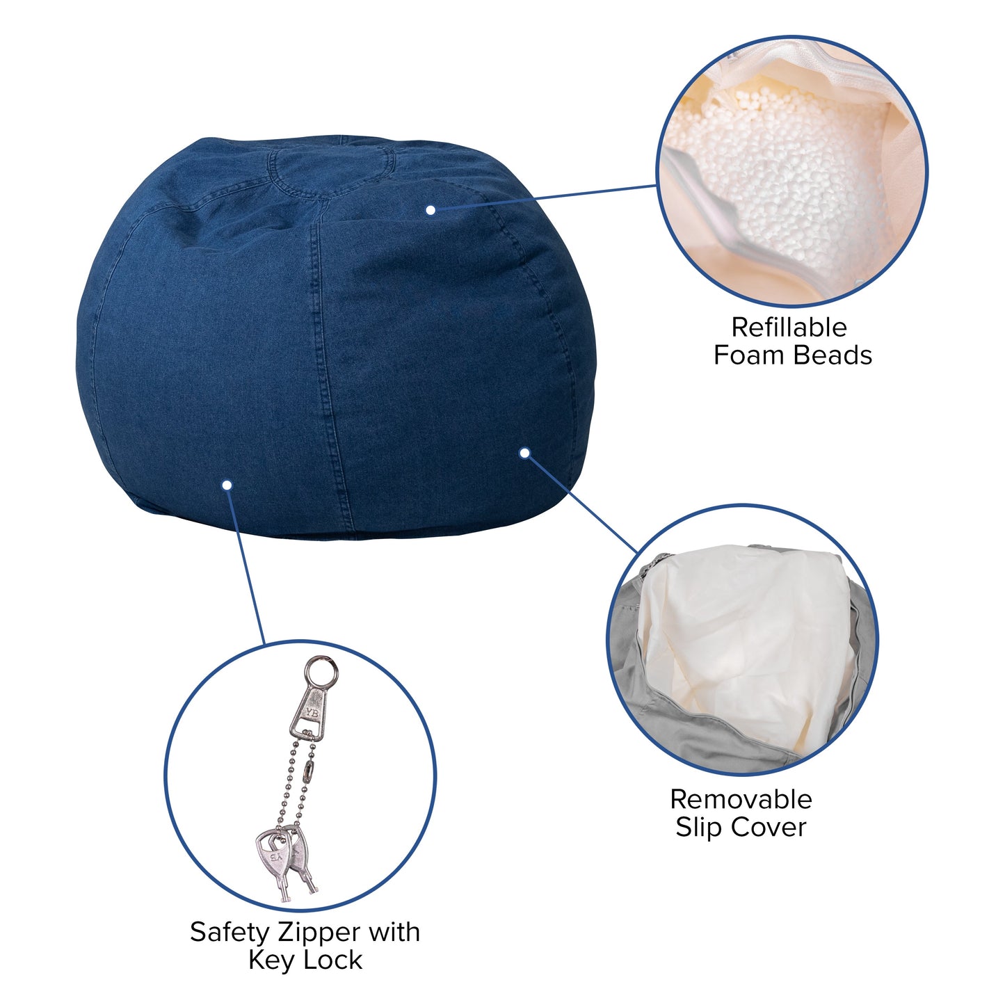 Denim Bean Bag Chair DG-BEAN-SMALL-DENIM-GG