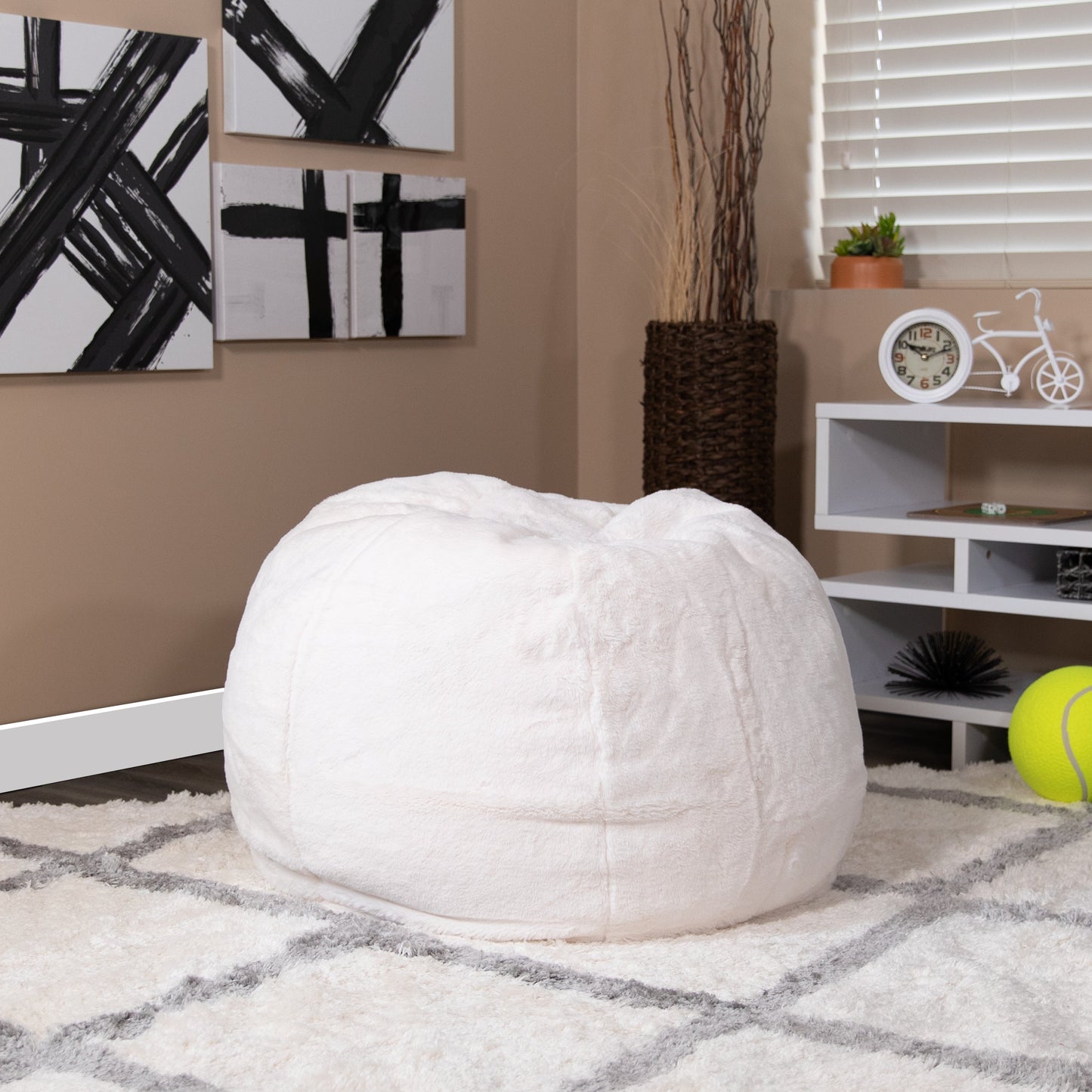 White Furry Bean Bag Chair DG-BEAN-SMALL-FUR-WH-GG