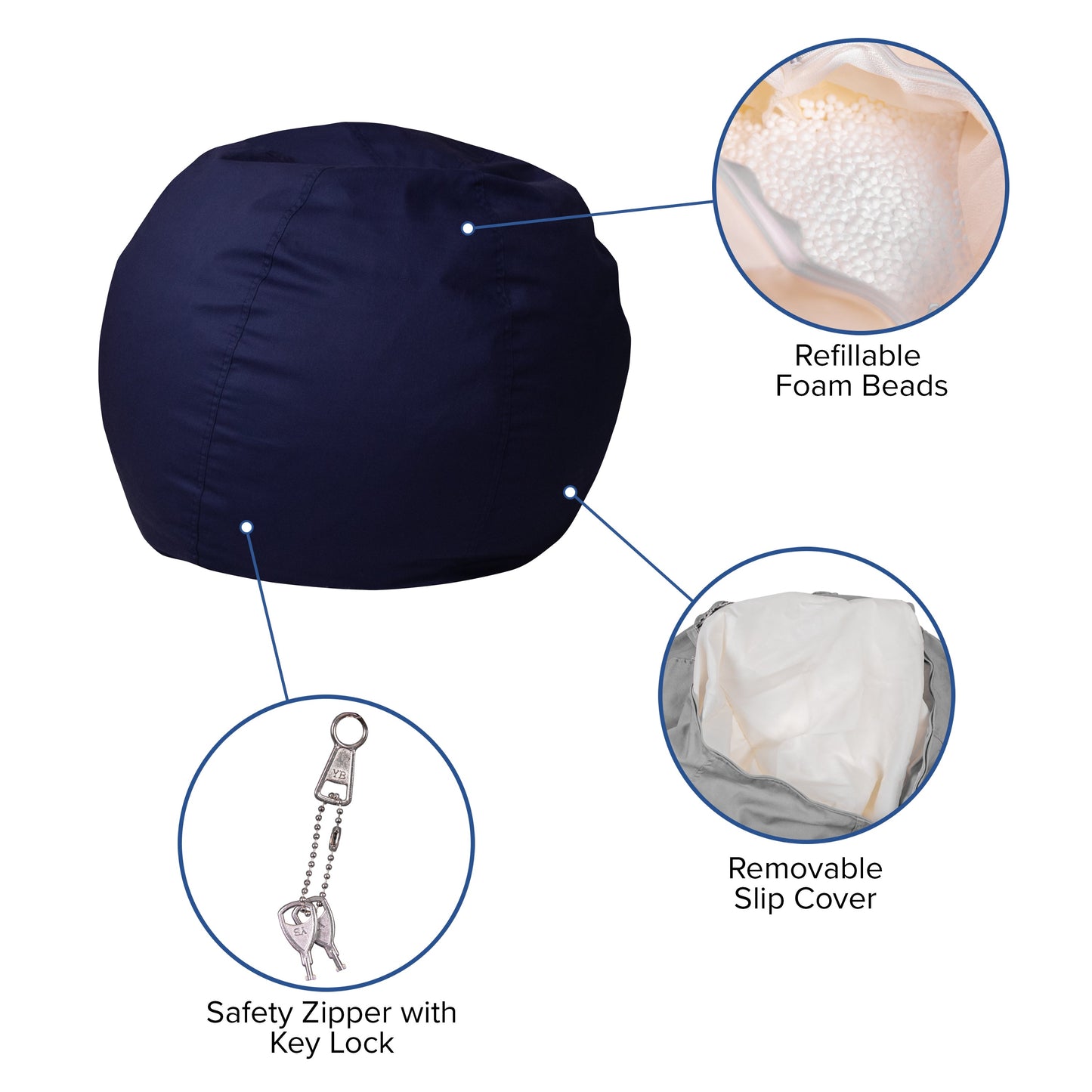 Navy Bean Bag Chair DG-BEAN-SMALL-SOLID-BL-GG