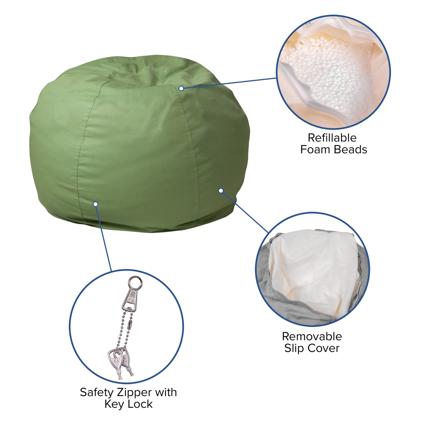 Green Bean Bag Chair DG-BEAN-SMALL-SOLID-GRN-GG