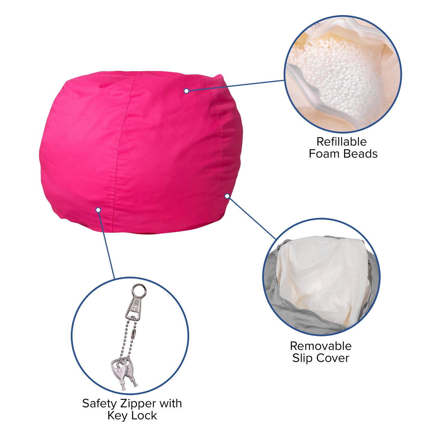 Hot Pink Bean Bag Chair DG-BEAN-SMALL-SOLID-HTPK-GG