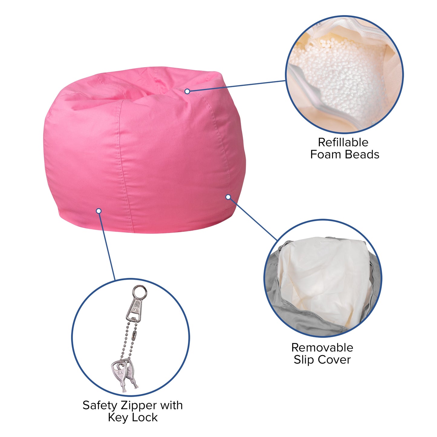 Pink Bean Bag Chair DG-BEAN-SMALL-SOLID-PK-GG