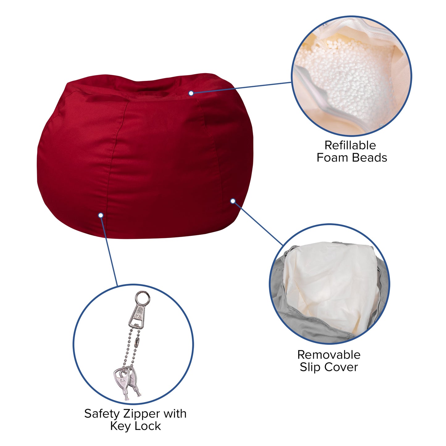 Red Bean Bag Chair DG-BEAN-SMALL-SOLID-RED-GG