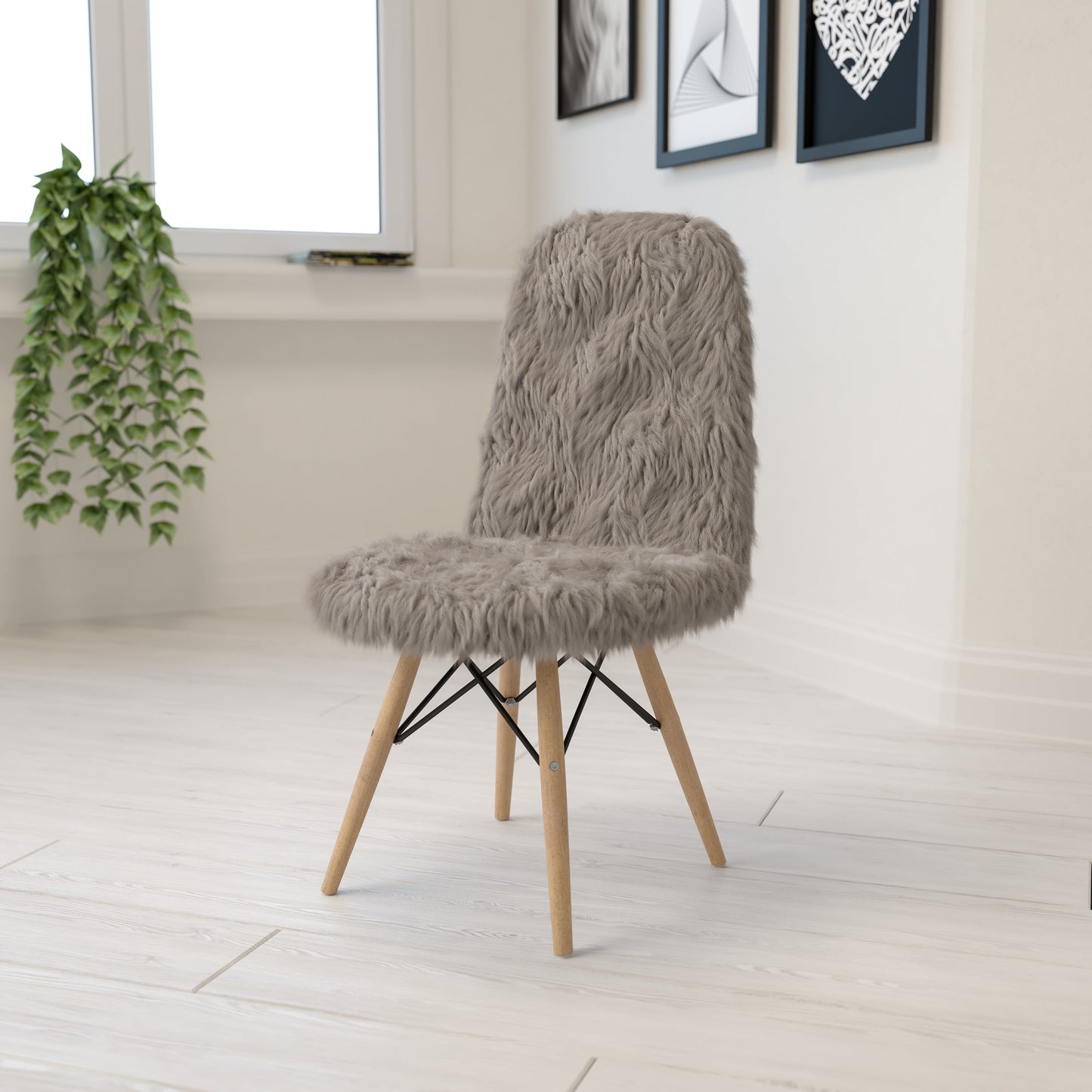 Charcoal Gray Shaggy Chair DL-16-GG