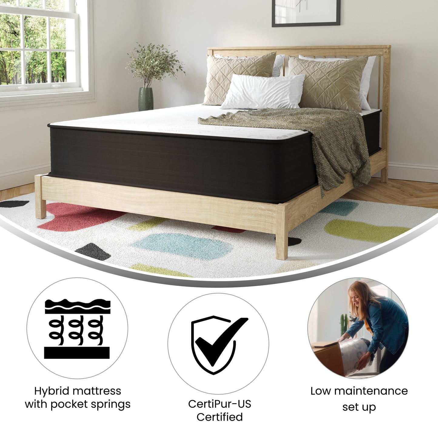 12 Inch Queen Hybrid Mattress DR-E230P-R-Q-12-GY-GG