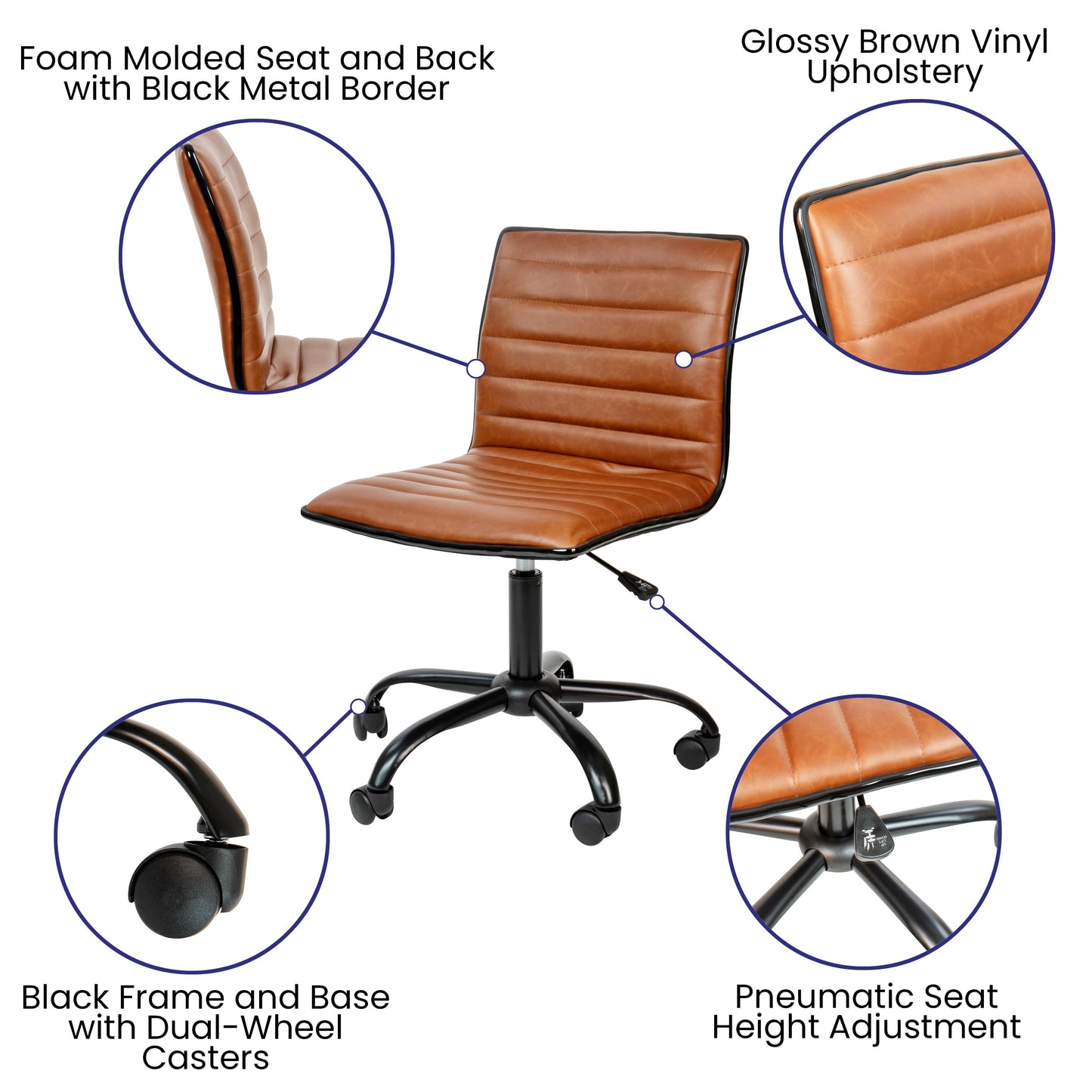 Brown Low Back Task Chair DS-512B-BR-BK-GG