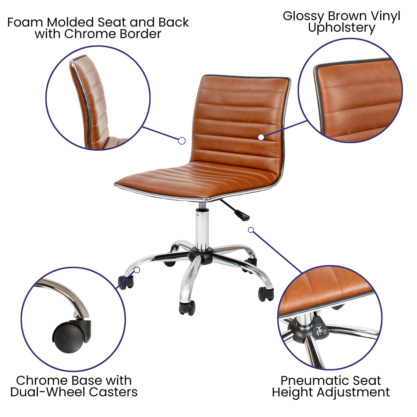 Brown Ribbed Task Office Chair DS-512B-BR-GG