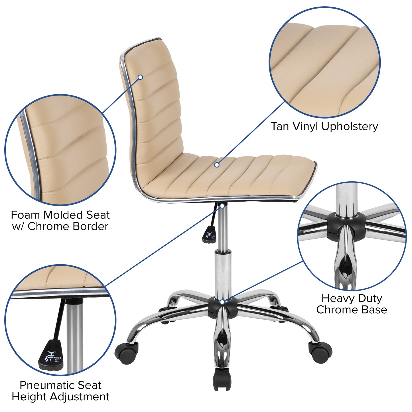 Tan Ribbed Task Office Chair DS-512B-TAN-GG