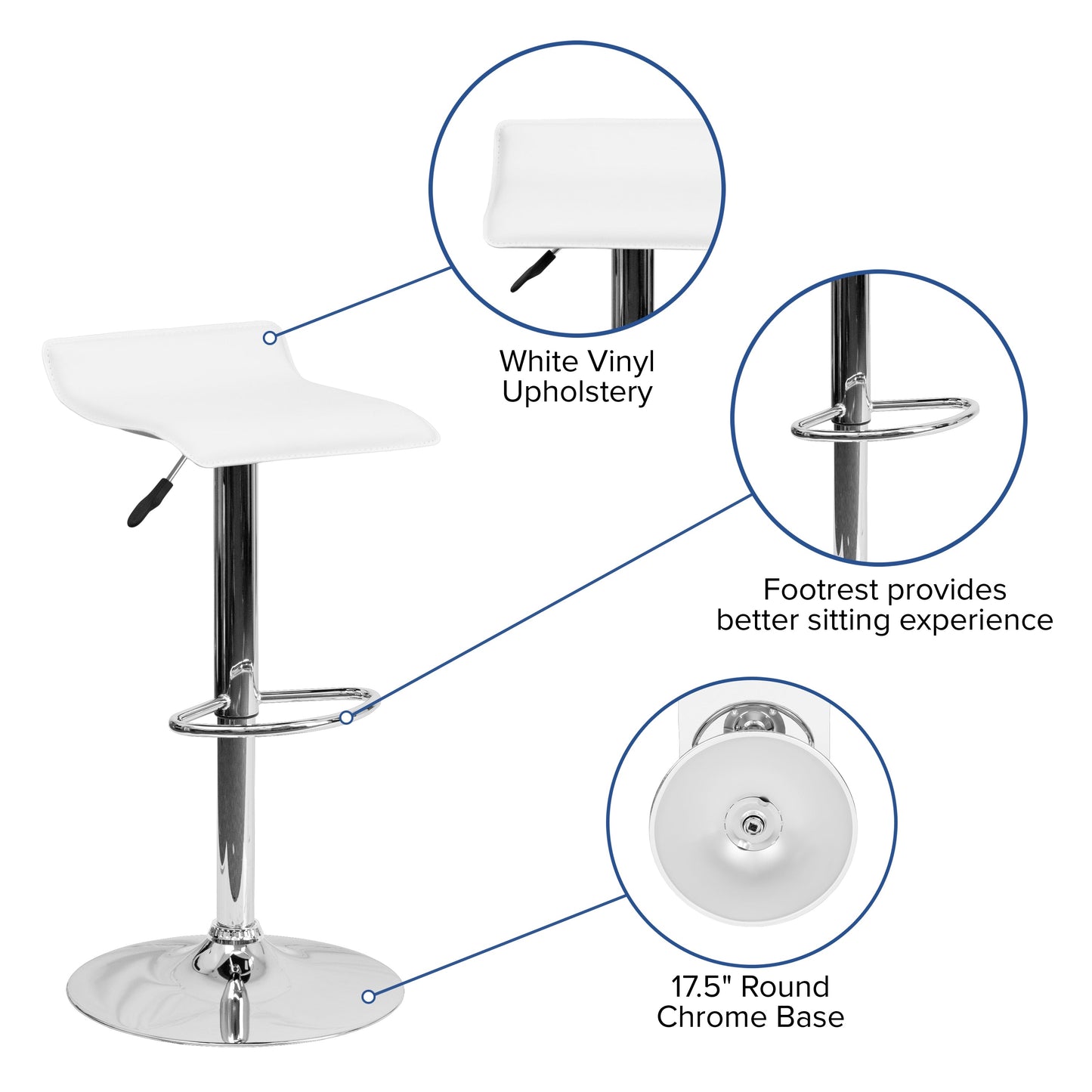 White Vinyl Barstool DS-801-CONT-WH-GG