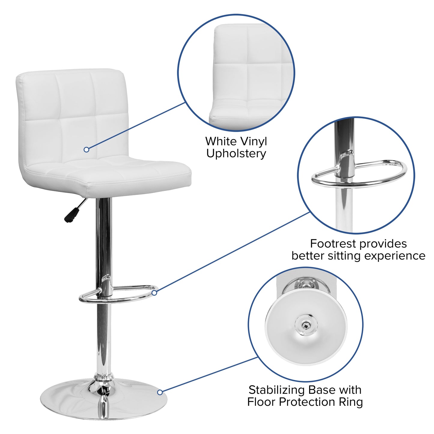 White Quilted Vinyl Barstool DS-810-MOD-WH-GG