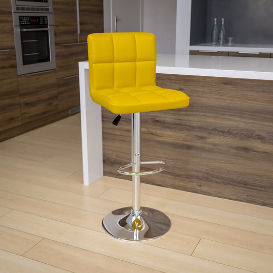 Yellow Quilted Vinyl Barstool DS-810-MOD-YEL-GG