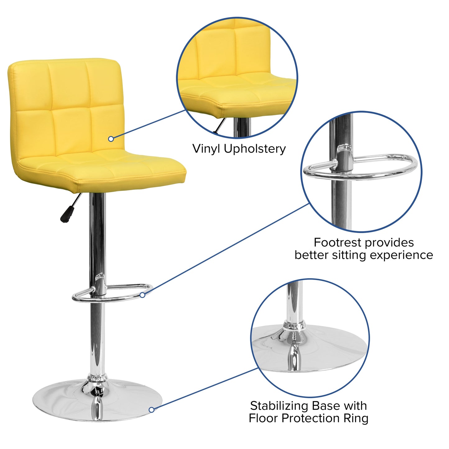 Yellow Quilted Vinyl Barstool DS-810-MOD-YEL-GG