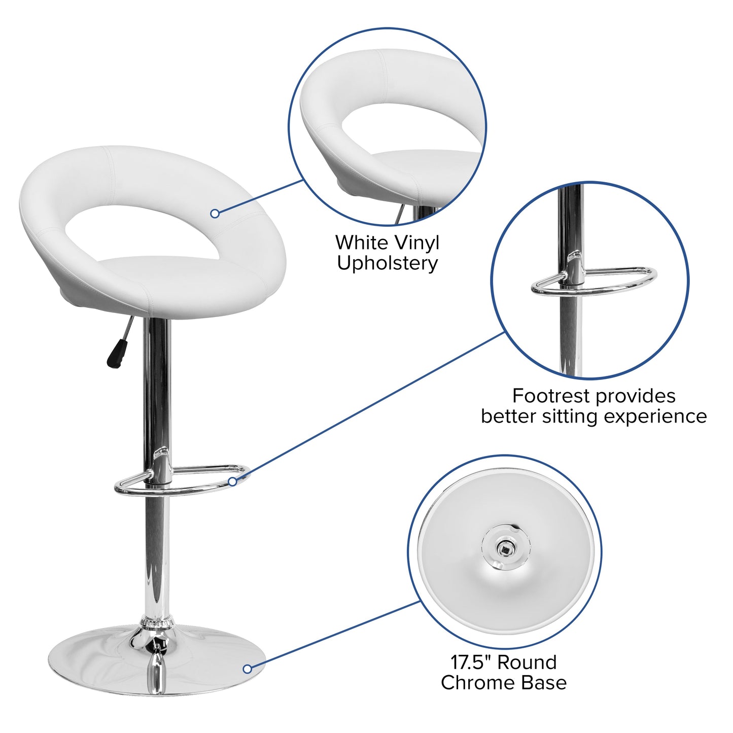 White Vinyl Barstool DS-811-WH-GG