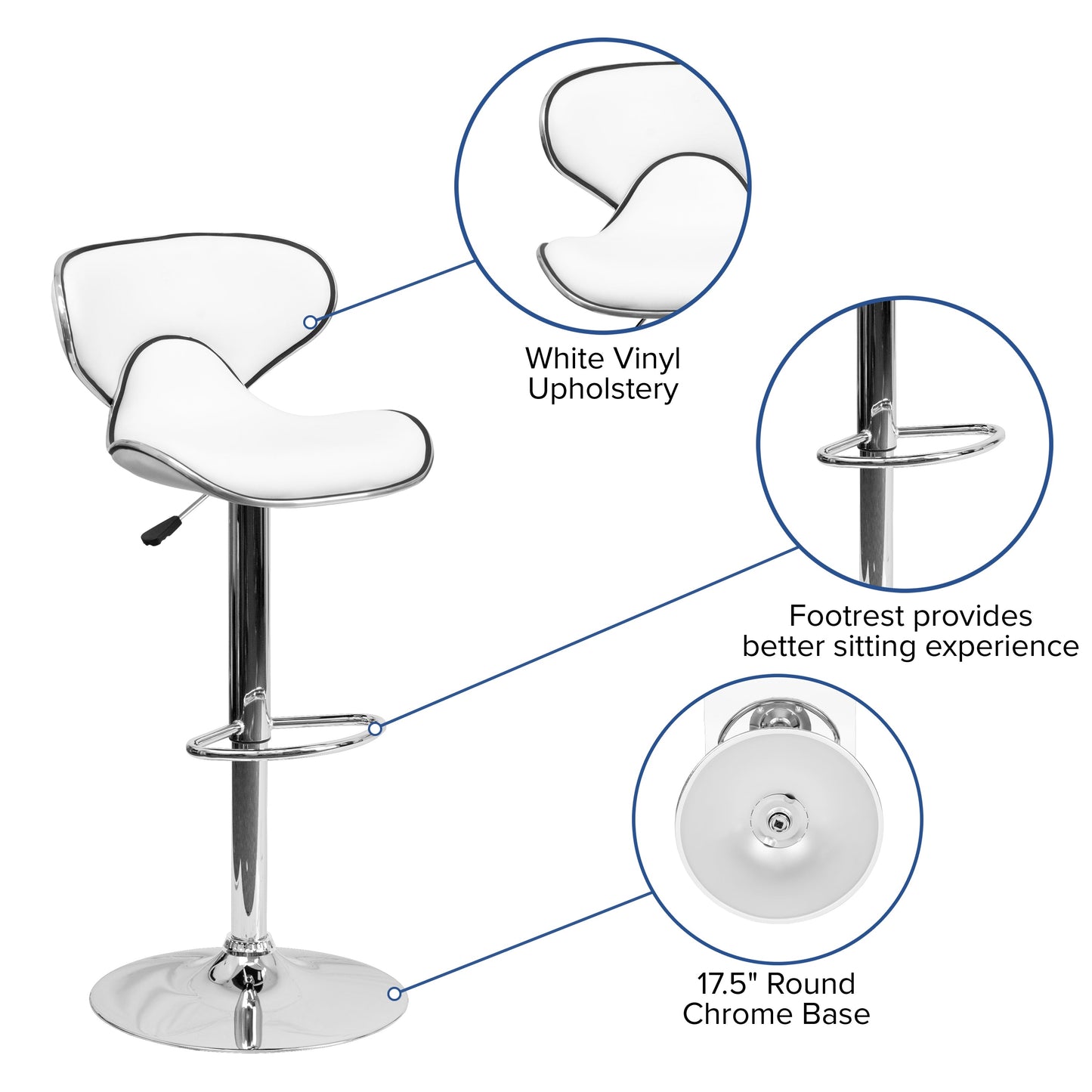 White Vinyl Barstool DS-815-WH-GG