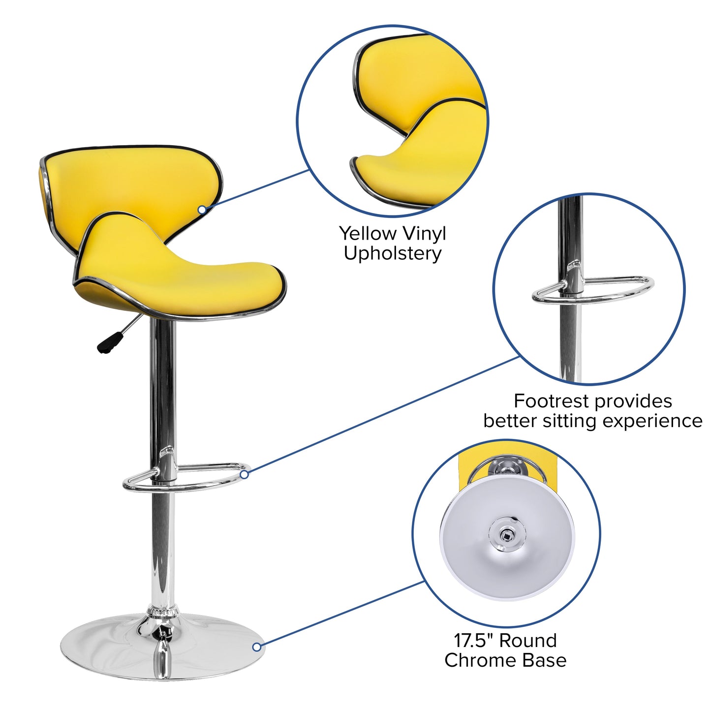 Yellow Vinyl Barstool DS-815-YEL-GG