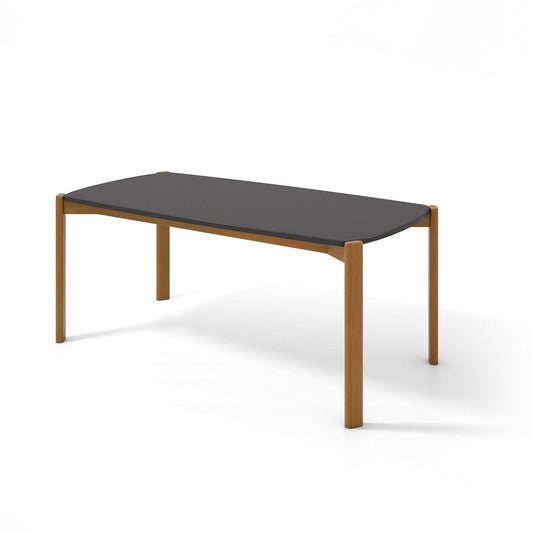 Manhattan Comfort Mid-Century Modern Gales 70.87 Dining Table with Solid Wood Legs in Matte Black