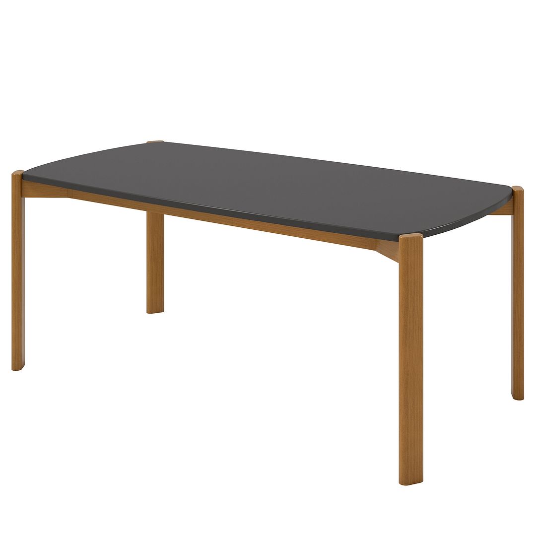 Manhattan Comfort Mid-Century Modern Gales 70.87 Dining Table with Solid Wood Legs in Matte Black