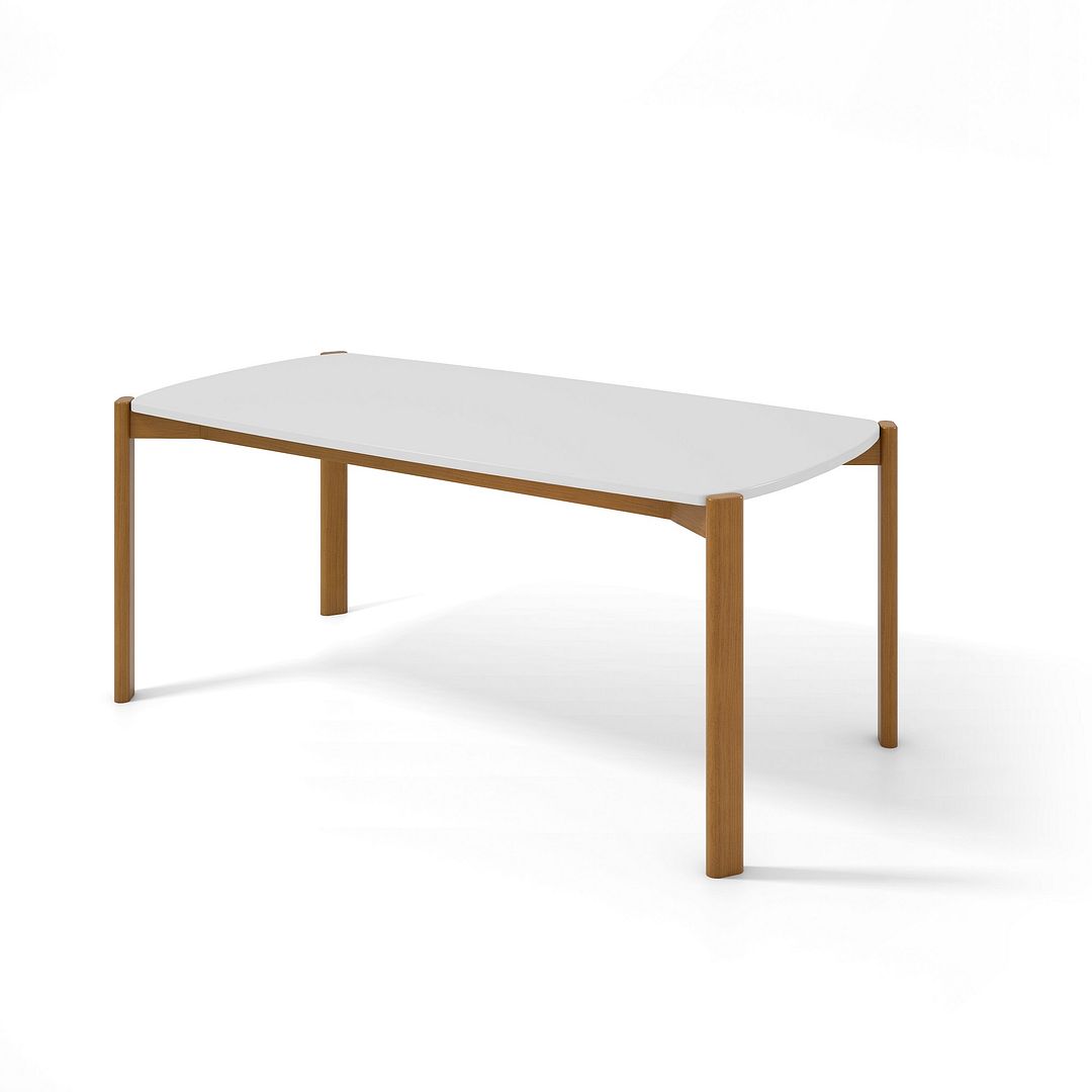 Manhattan Comfort Mid-Century Modern Gales 70.87 Dining Table with Solid Wood Legs in Matte White