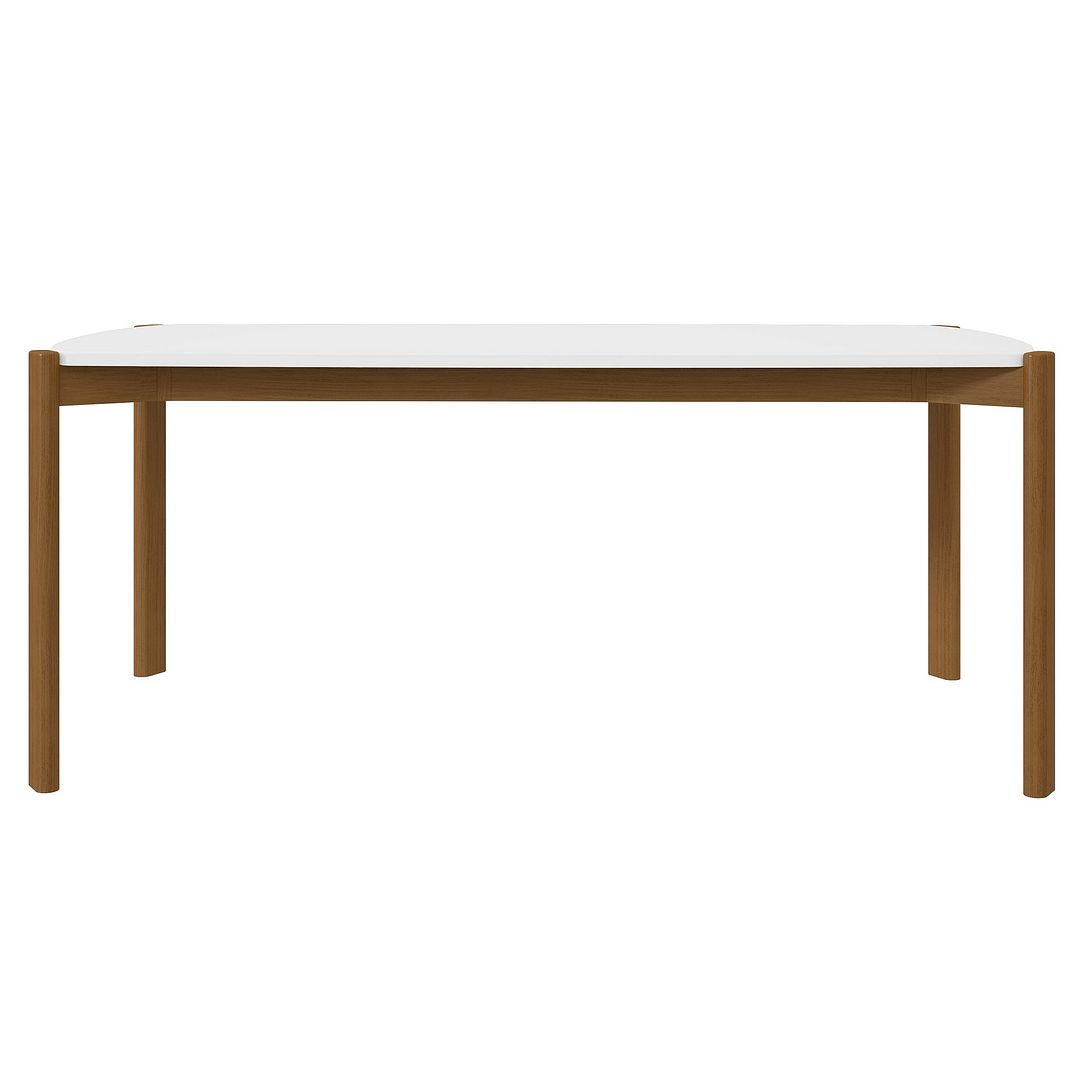 Manhattan Comfort Mid-Century Modern Gales 70.87 Dining Table with Solid Wood Legs in Matte White