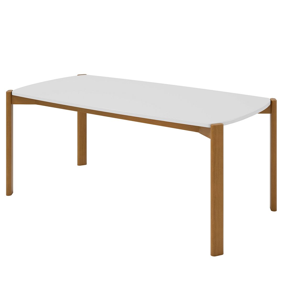 Manhattan Comfort Mid-Century Modern Gales 70.87 Dining Table with Solid Wood Legs in Matte White