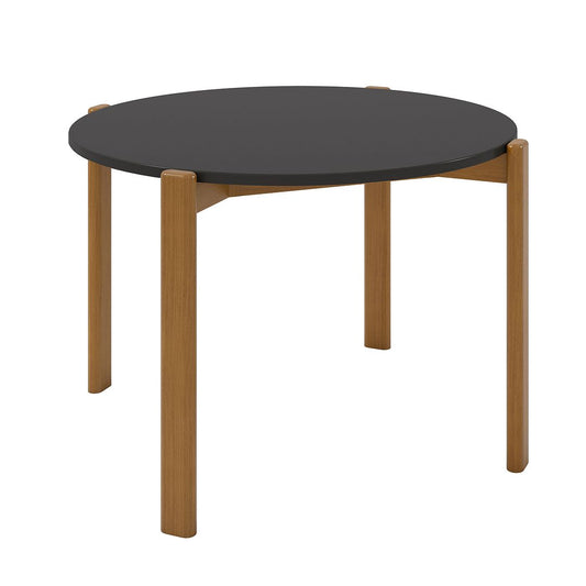 Manhattan Comfort Mid-Century Modern Gales Round 46.54 Dining Table with Solid Wood Legs in Matte Black