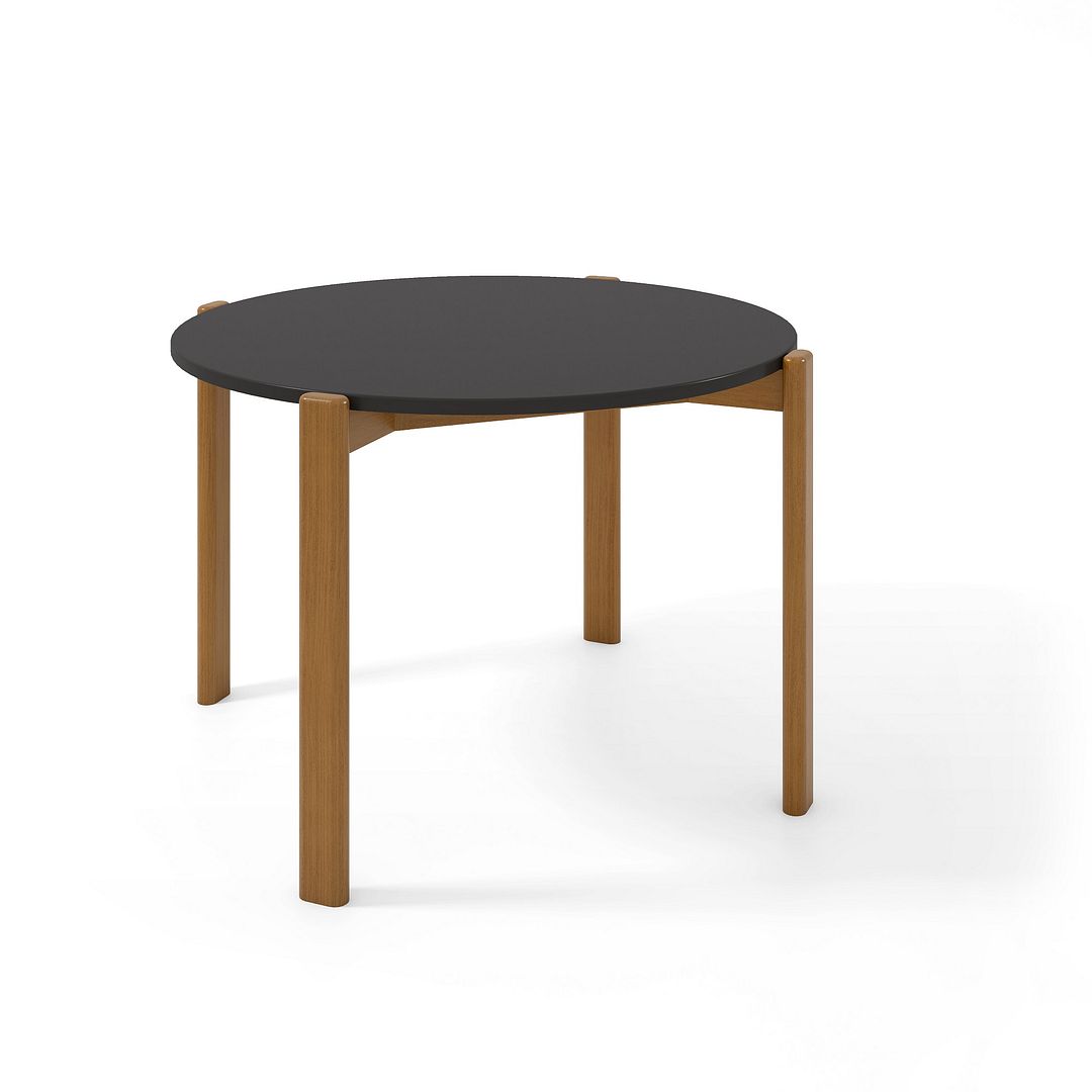 Manhattan Comfort Mid-Century Modern Gales Round 46.54 Dining Table with Solid Wood Legs in Matte Black