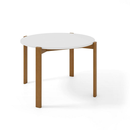 Manhattan Comfort Mid-Century Modern Gales Round 46.54 Dining Table with Solid Wood Legs in Matte White