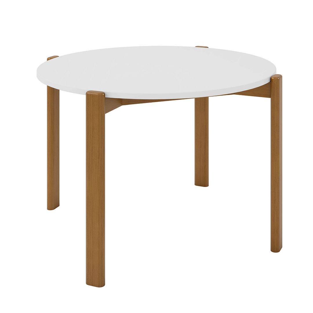 Manhattan Comfort Mid-Century Modern Gales Round 46.54 Dining Table with Solid Wood Legs in Matte White