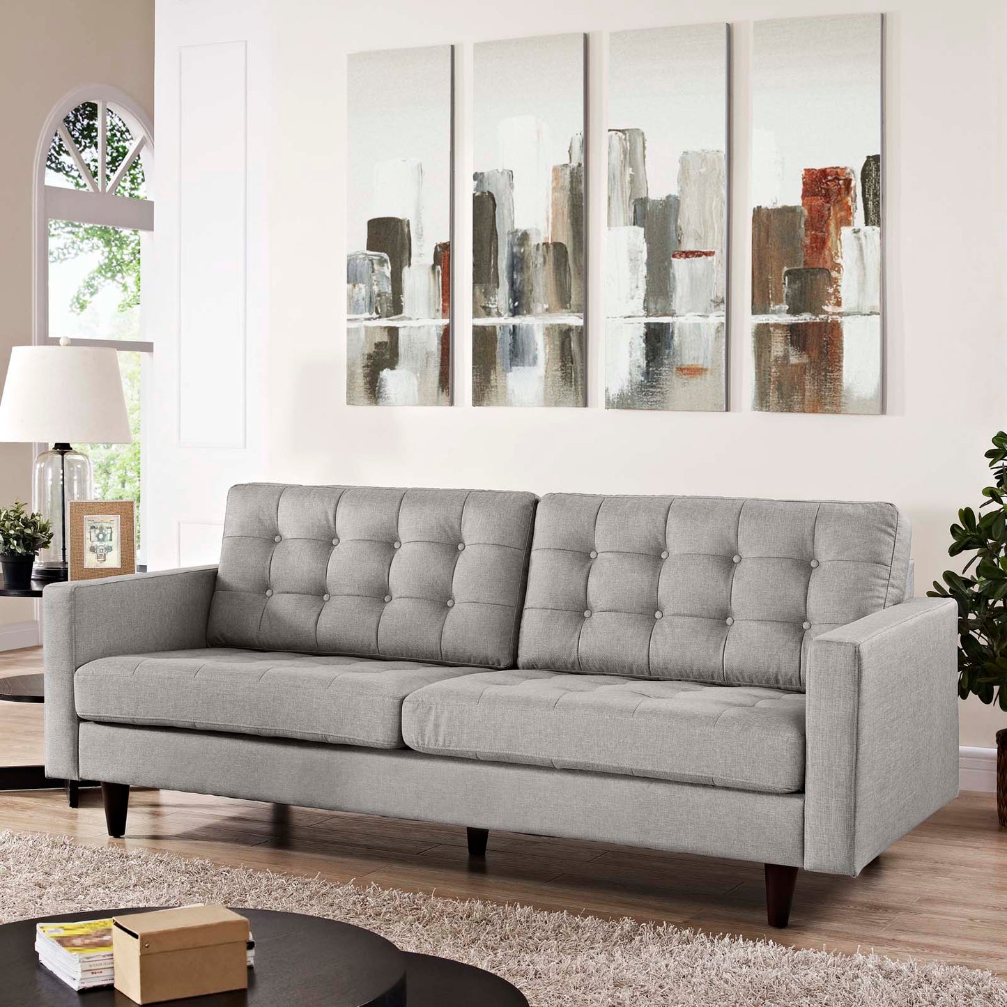 Empress Upholstered Fabric Sofa Light Gray EEI-1011-LGR