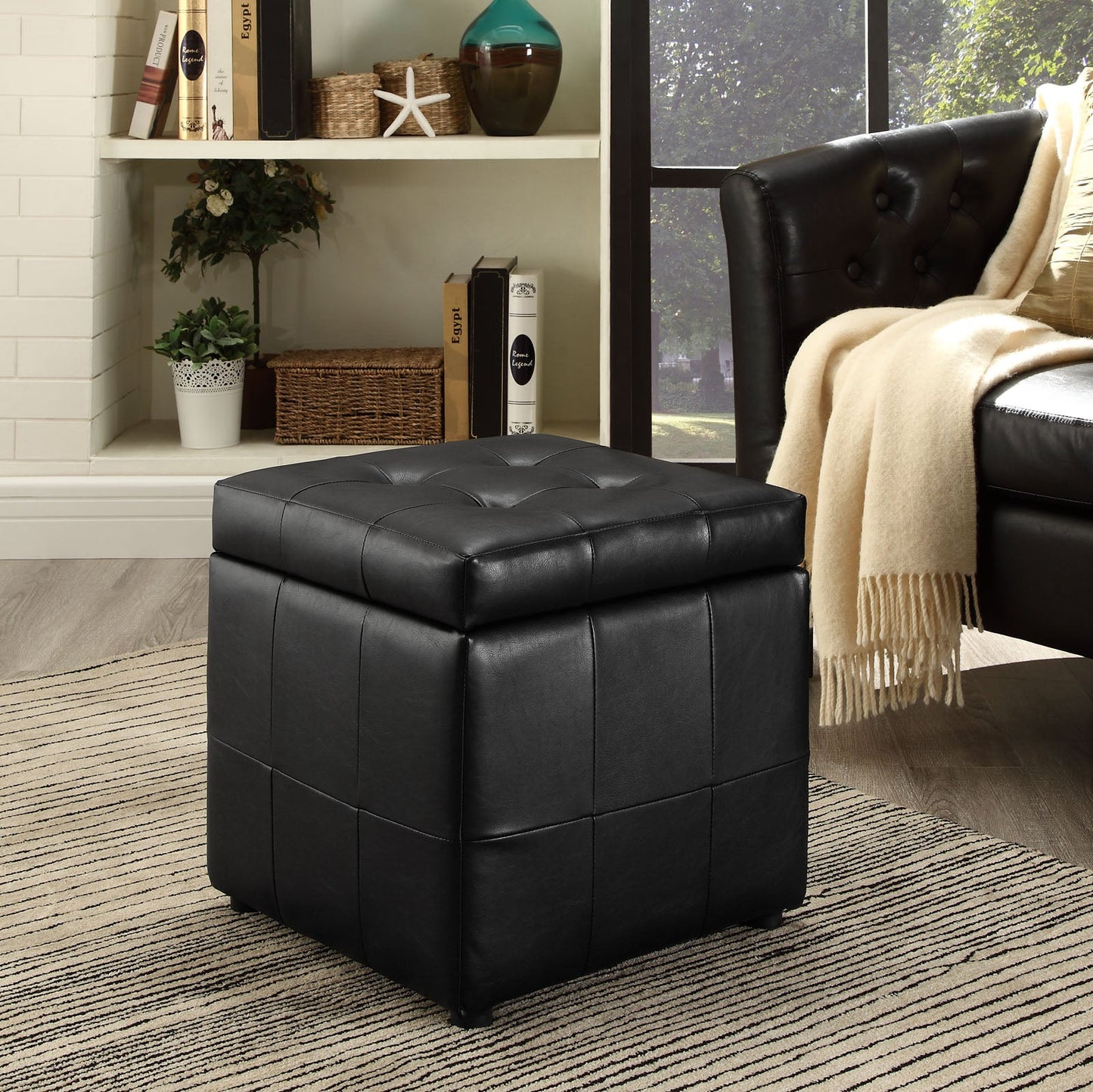 Volt Storage Upholstered Vinyl Ottoman Black EEI-1044-BLK