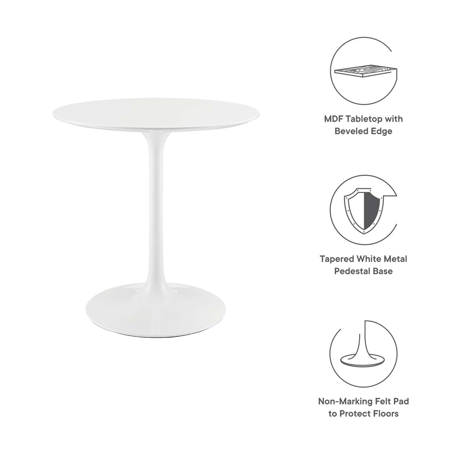 Lippa 28" Round Wood Top Dining Table White EEI-1115-WHI