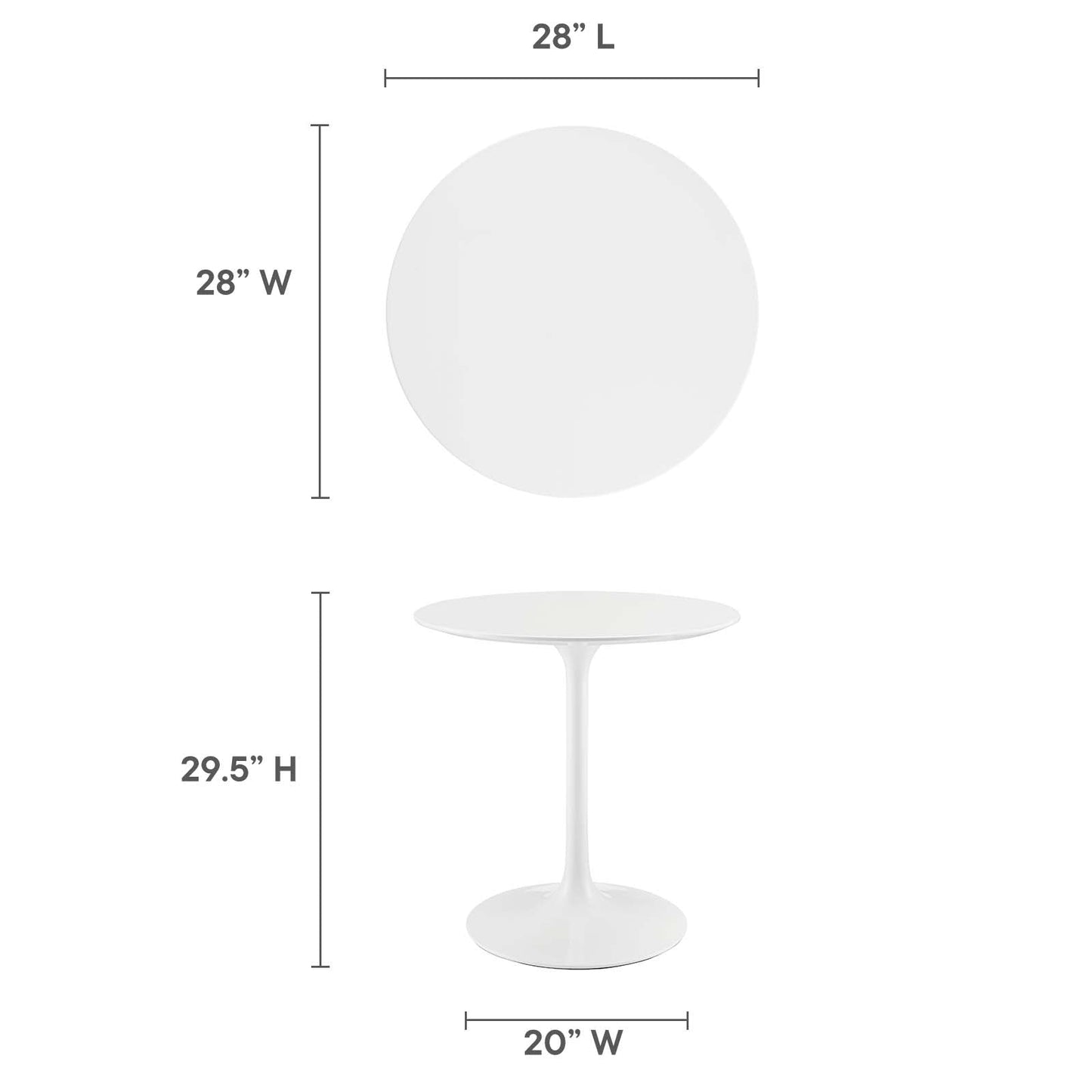 Lippa 28" Round Wood Top Dining Table White EEI-1115-WHI