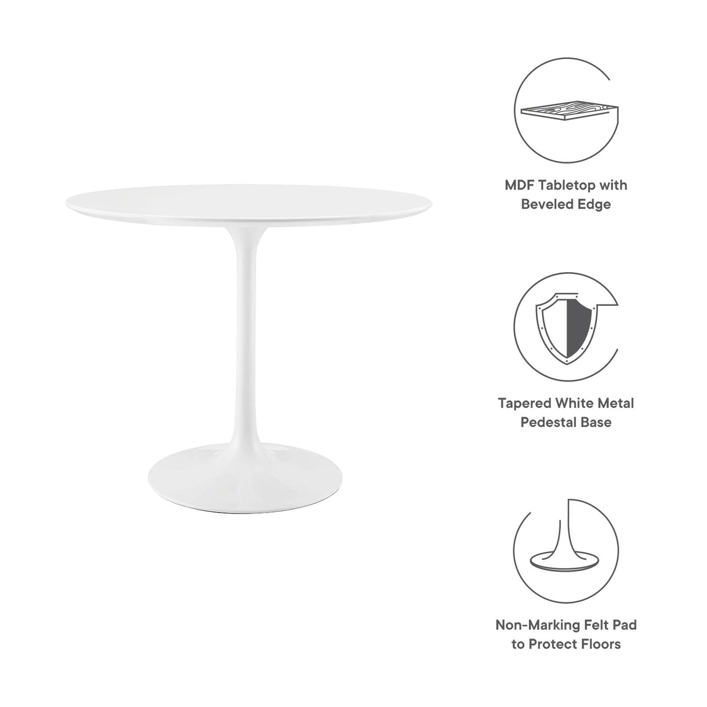 Lippa 36" Round Wood Top Dining Table White EEI-1116-WHI