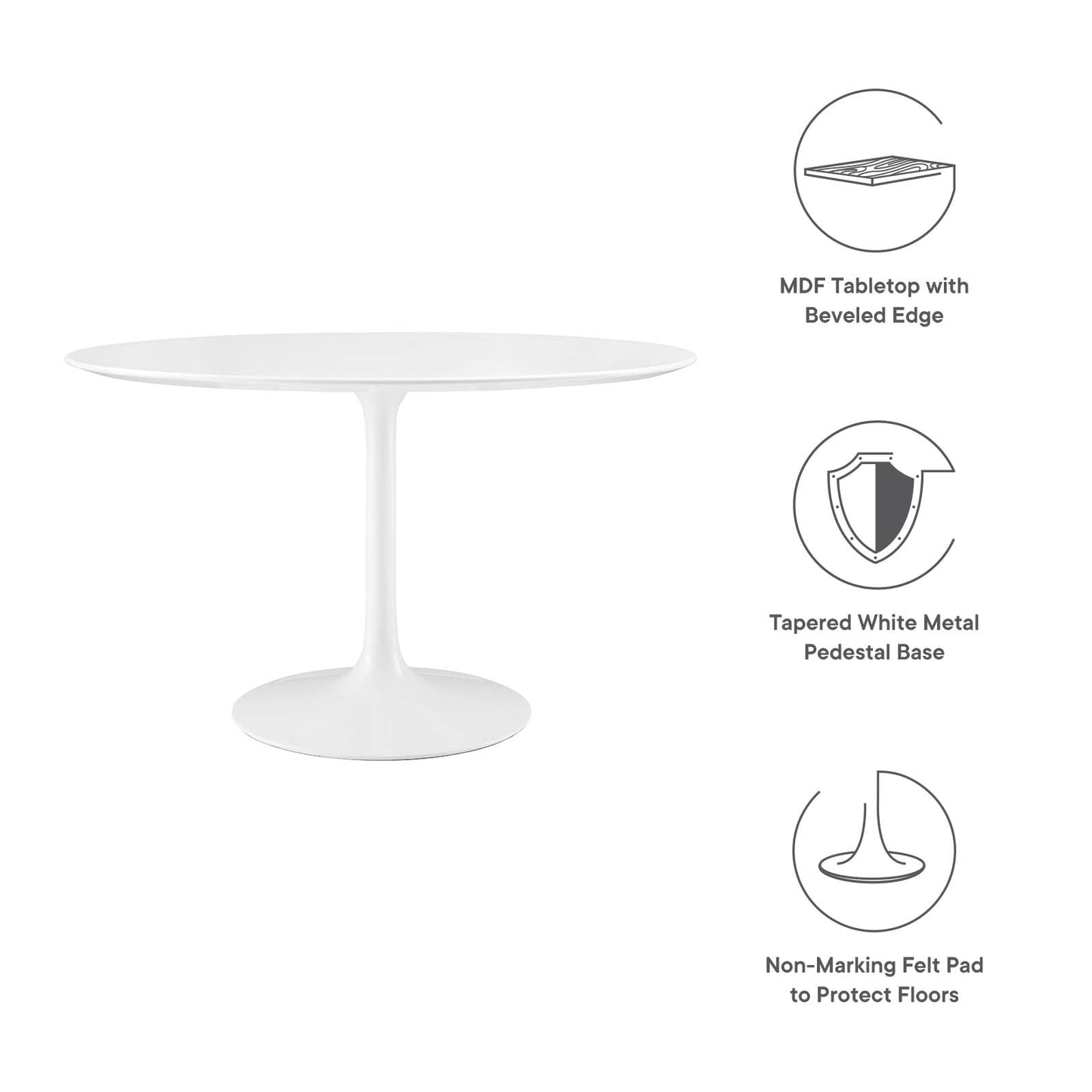 Lippa 47" Round Wood Top Dining Table White EEI-1118-WHI