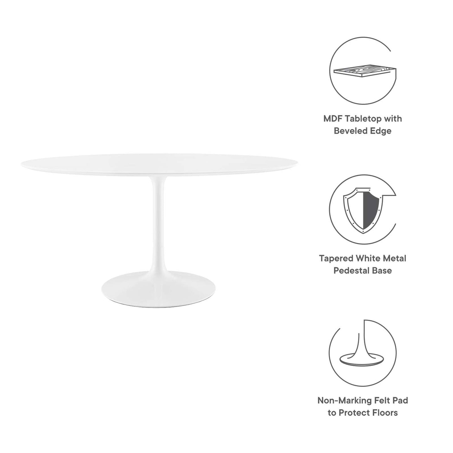 Lippa 60" Oval Wood Top Dining Table White EEI-1121-WHI