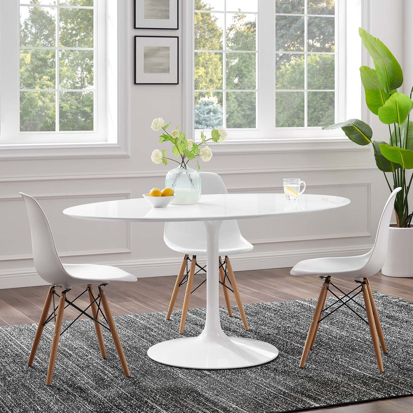 Lippa 60" Oval Wood Top Dining Table White EEI-1121-WHI