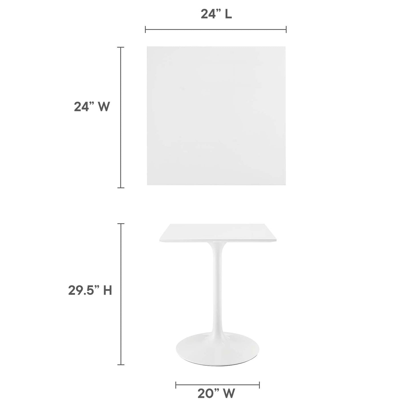 Lippa 24" Square Wood Top Dining Table White EEI-1122-WHI