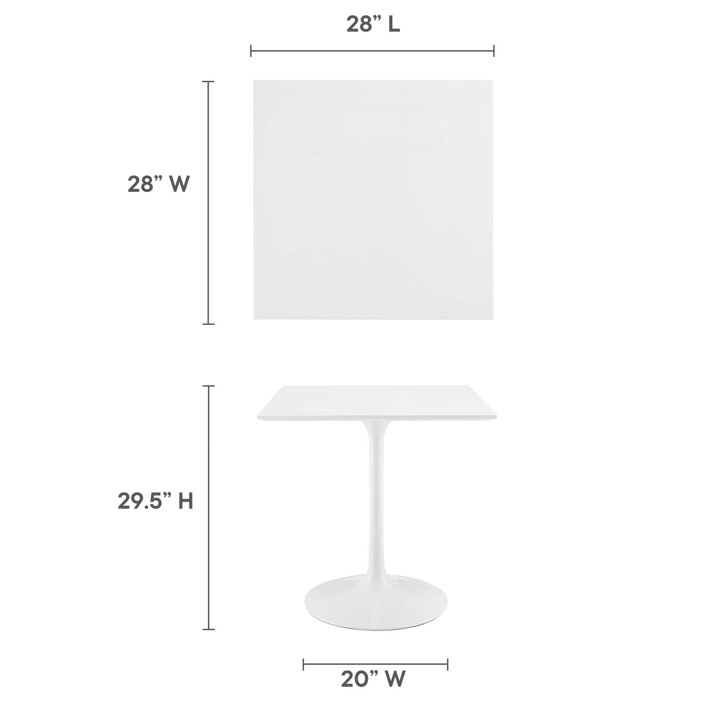 Lippa 28" Square Wood Top Dining Table White EEI-1123-WHI